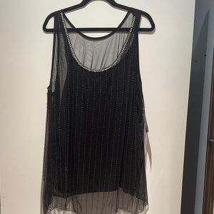 Lane Bryant Black Sheer Tank with Glitter Stripes